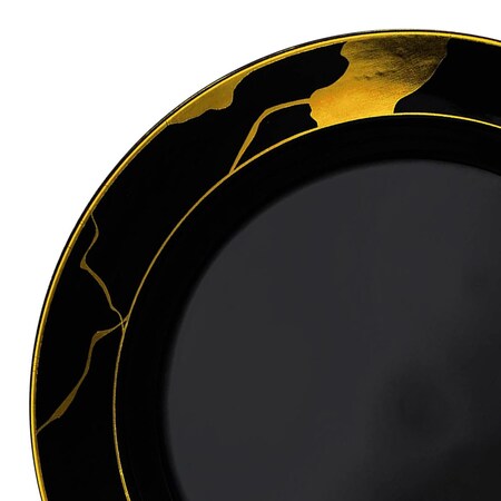 Smarty Had A Party 10" Black with Gold Marble Disposable Plastic Dinner Plates (120 Plates), 120PK 880BG-CASE